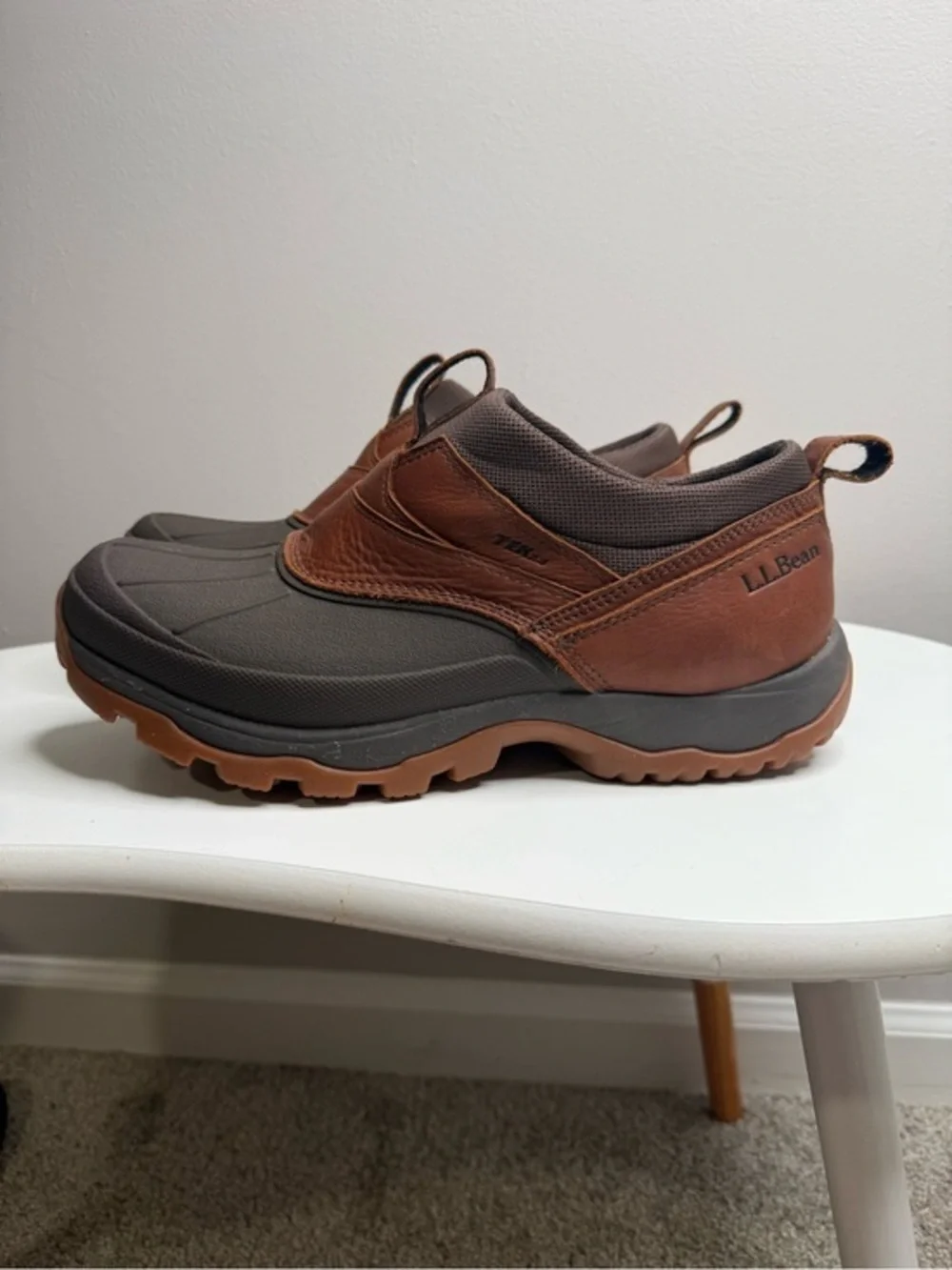 L.L. Bean Brown and Dark Gray Waterproof Slip-On Storm Chaser Boots